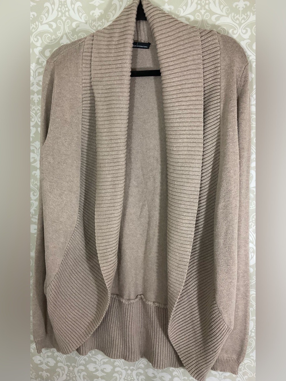 Moda International Women’s Sweater Small Tan Cashmere Blend Open Cocoon Cardigan
